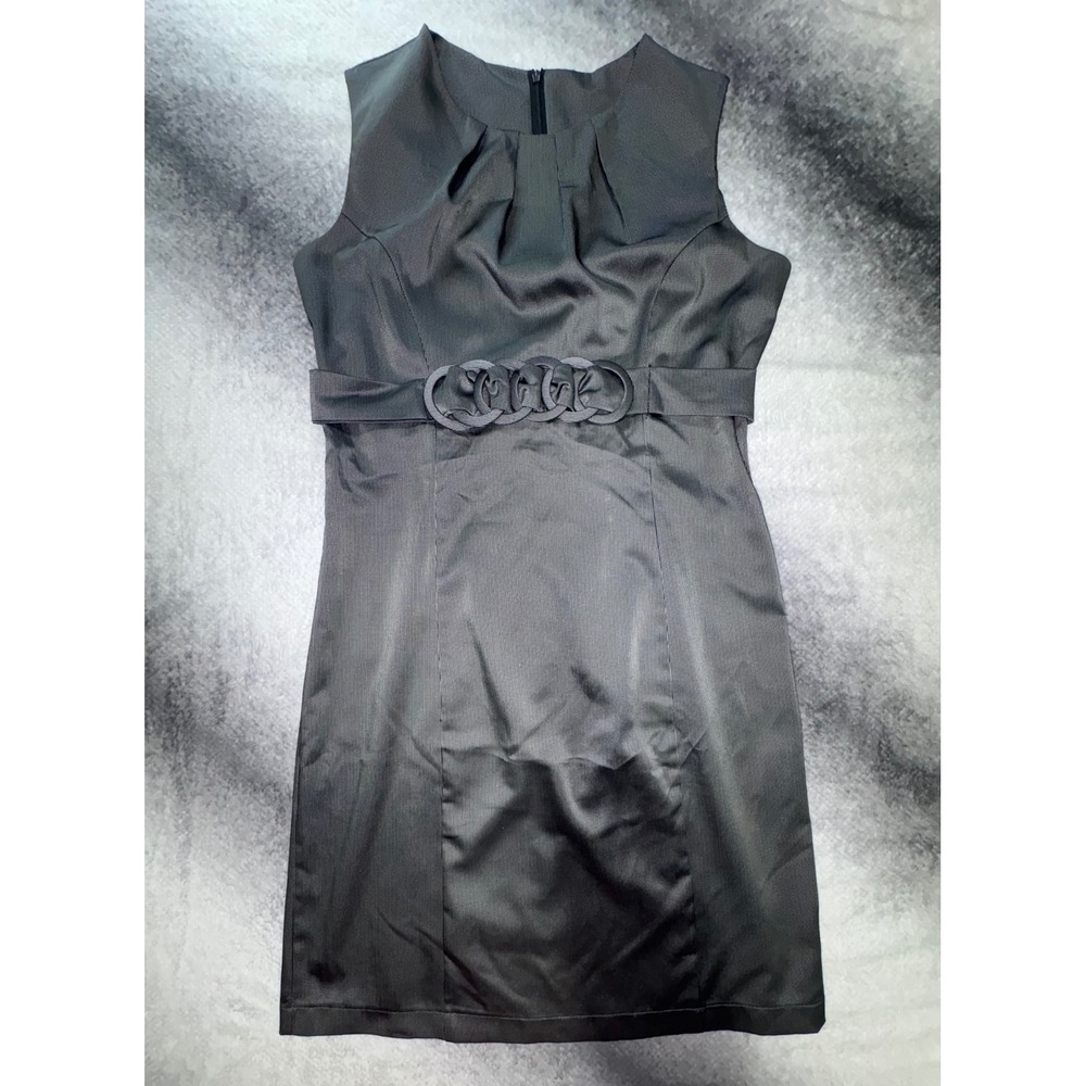 Inmore Grey Sleeveless Sheath Dress Size 38 US 6 Ring Waist Tie Back Business